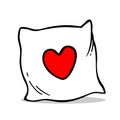 Vector hand drawn pillow with heart. Outline doodle icon.